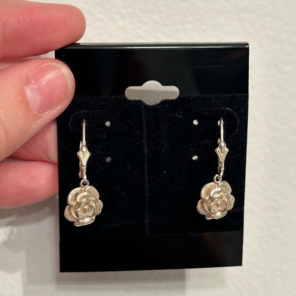 Flower Drop Earrings, Sterling Silver